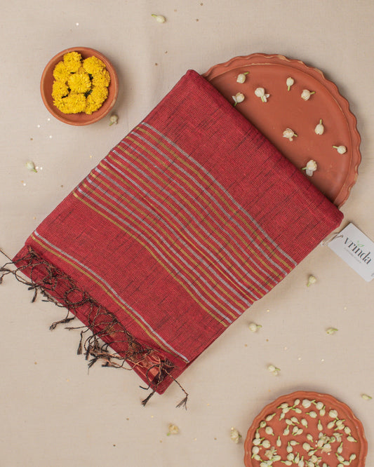 Alpona Maroon Linen Saree