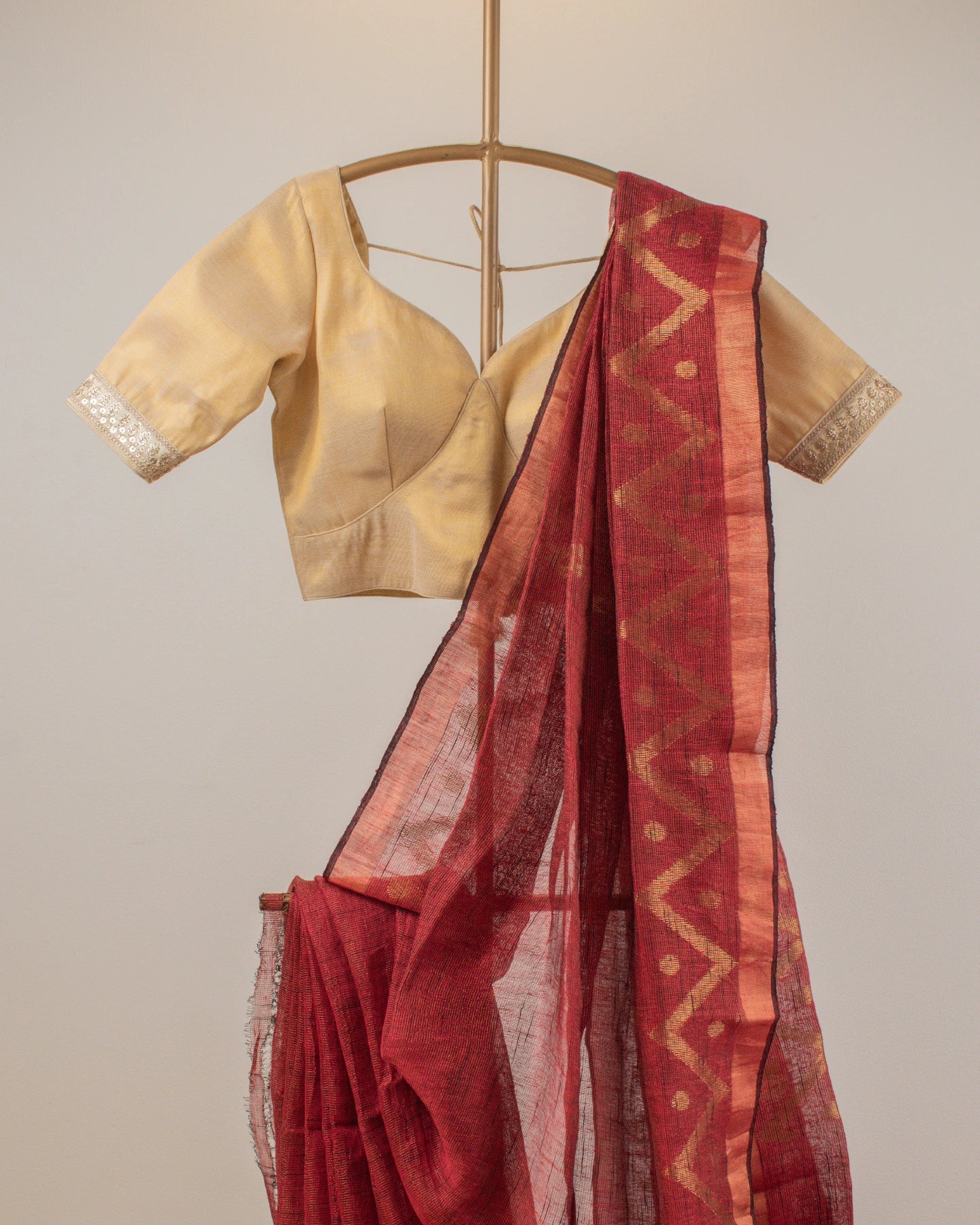 Alpona Maroon Linen Saree