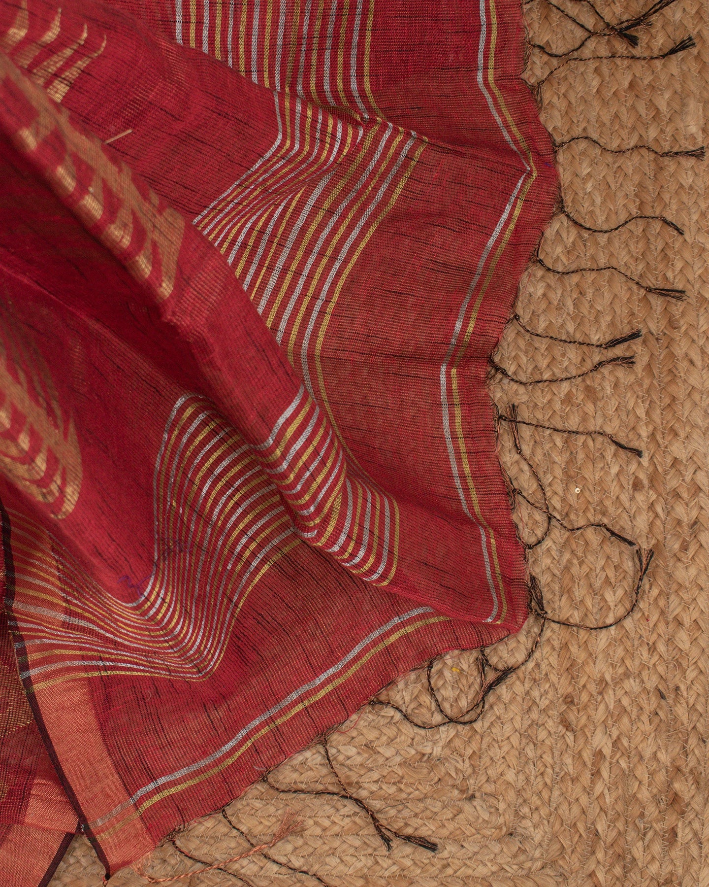 Alpona Maroon Linen Saree