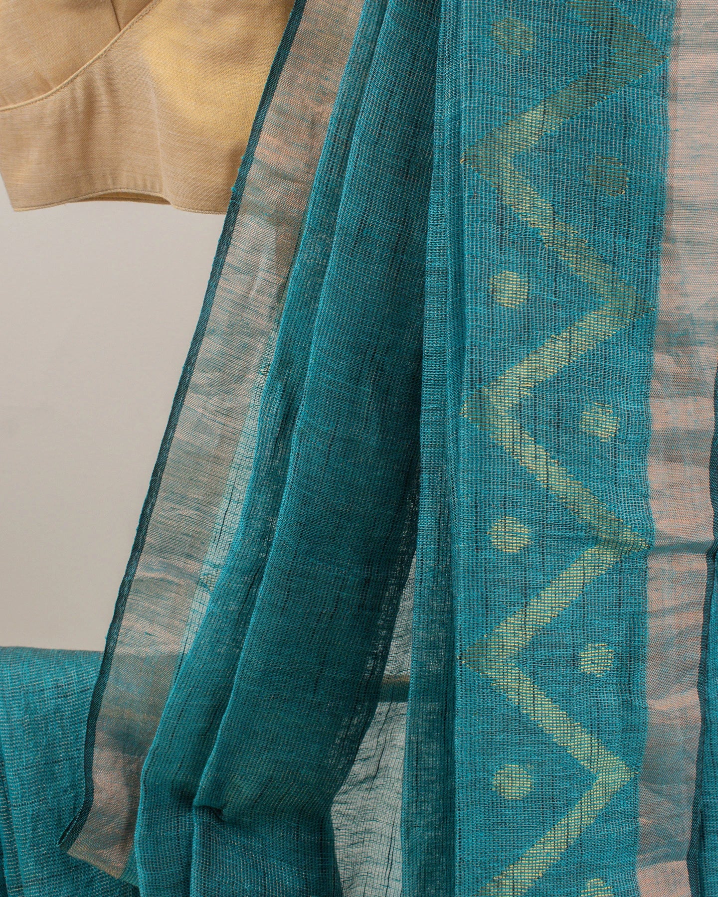 Alpona Teal Linen Saree