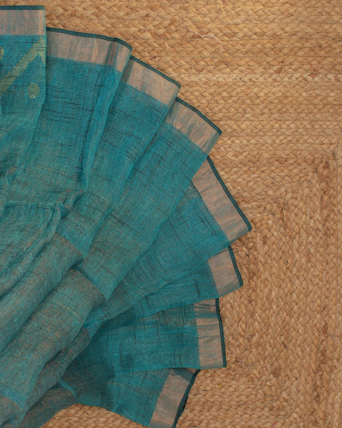Alpona Teal Linen Saree