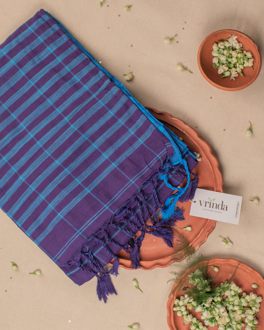 Khadi Checks Blue Saree