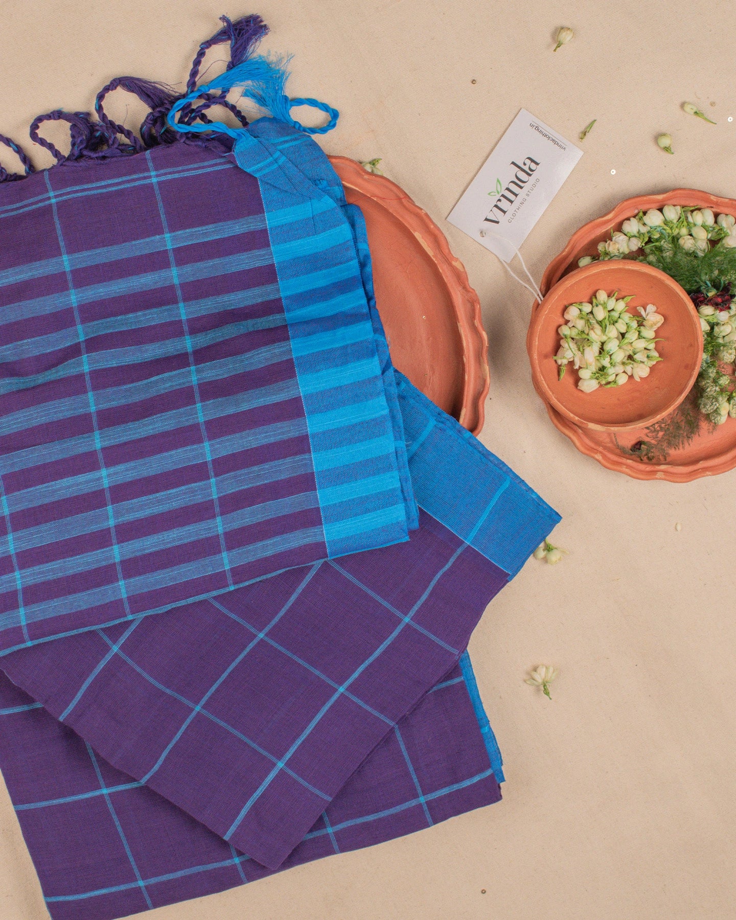 Khadi Checks Blue Saree