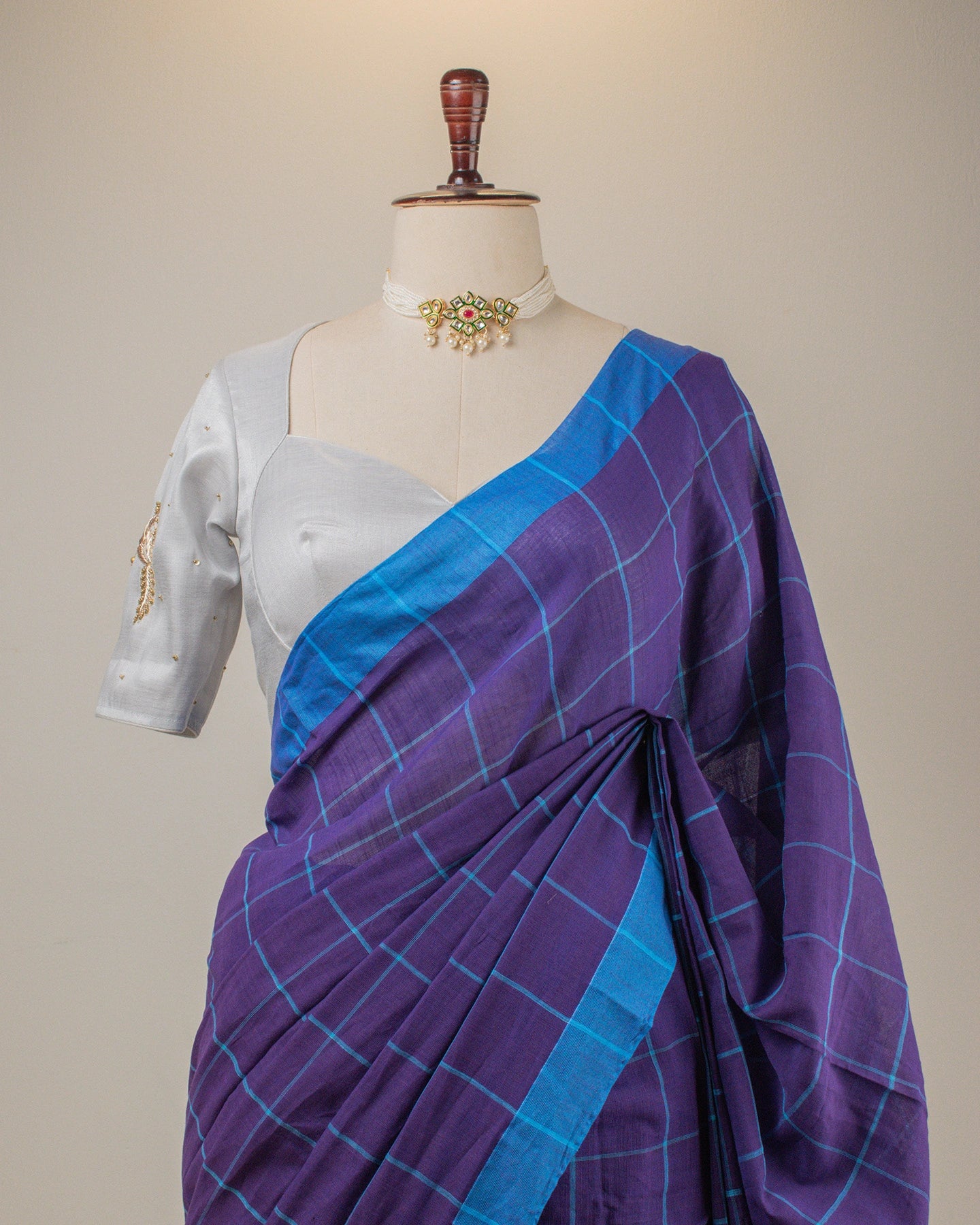 Khadi Checks Blue Saree
