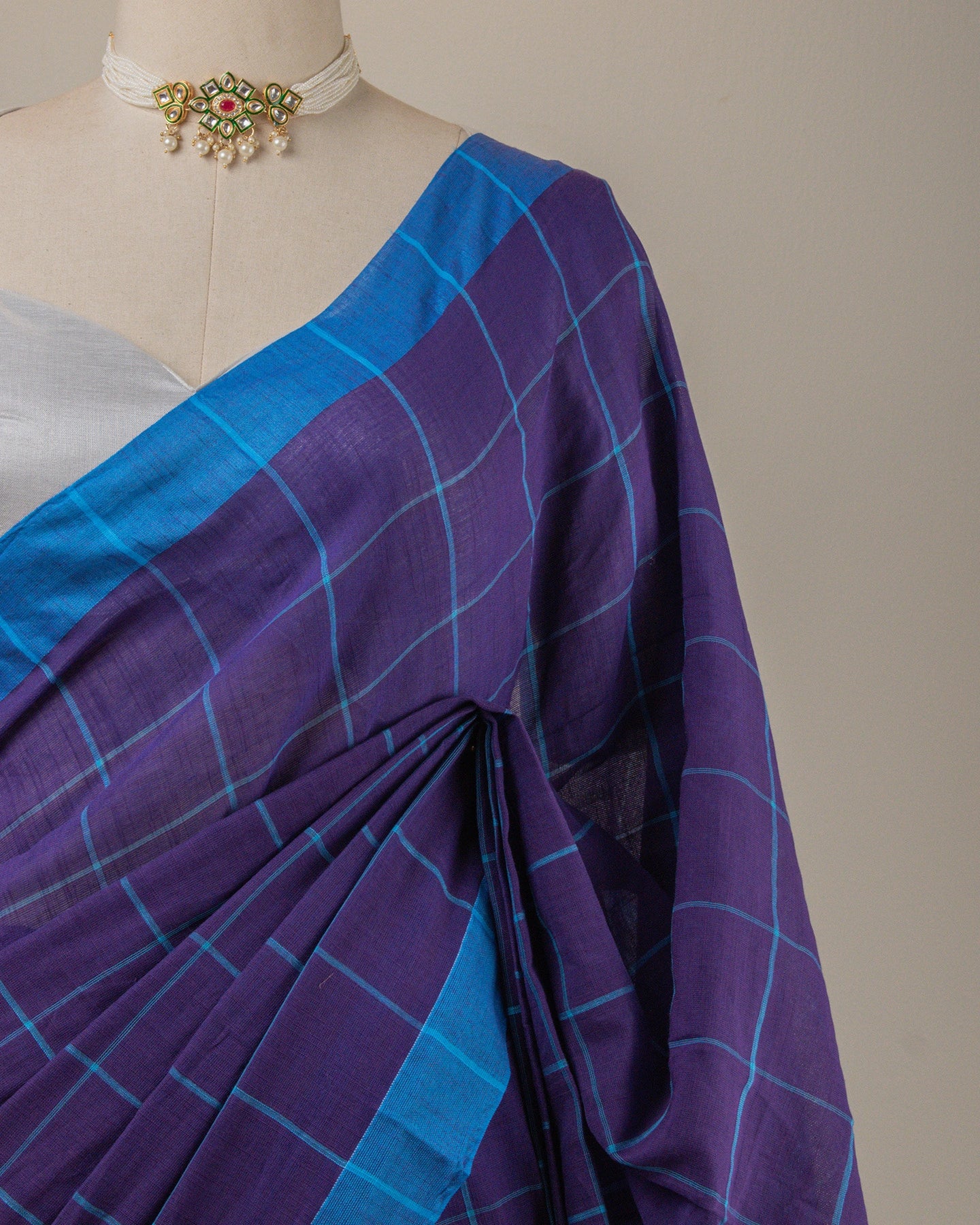 Khadi Checks Blue Saree