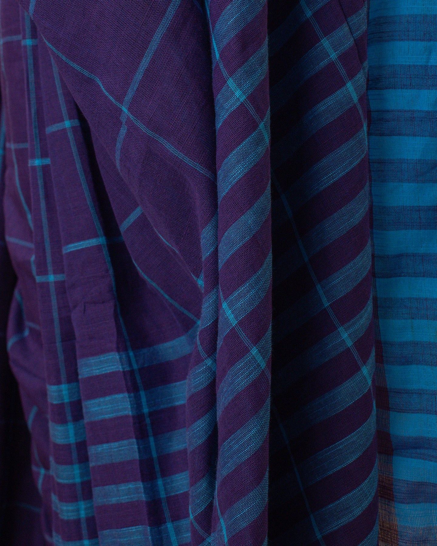Khadi Checks Blue Saree
