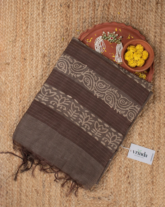 Brown Ghicha Tussar Saree