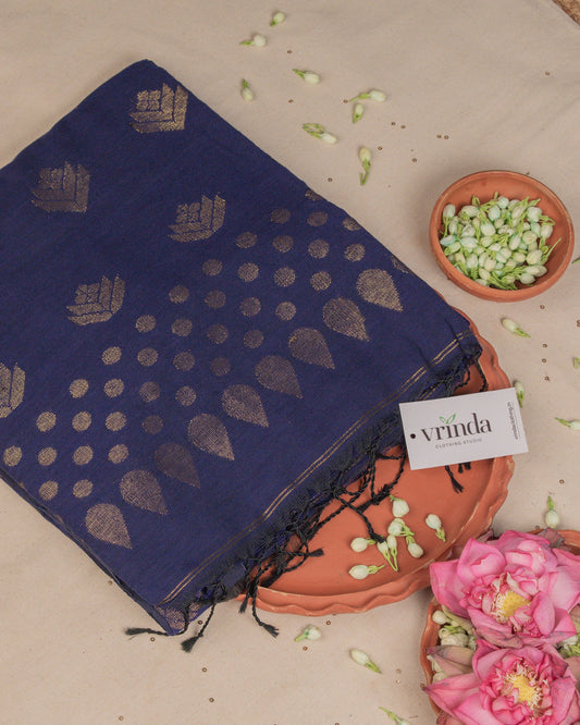 Dia Blue Handwoven Linen Saree