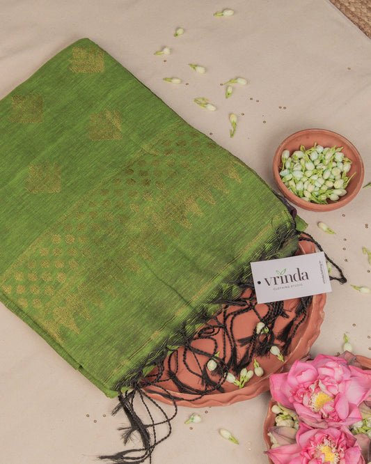 Dia Green Handwoven Linen Saree