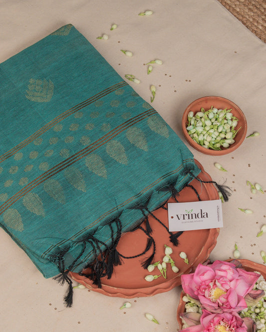 Dia Turquoise Handwoven Linen Saree