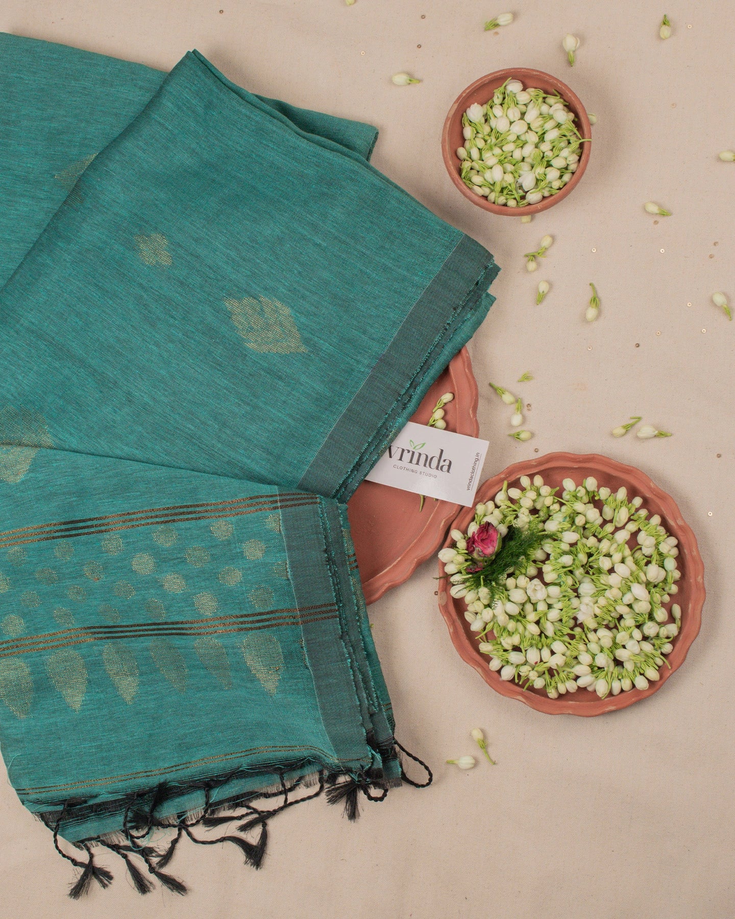 Dia Turquoise Handwoven Linen Saree