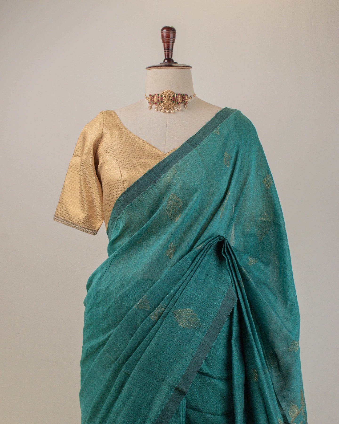 Dia Turquoise Handwoven Linen Saree