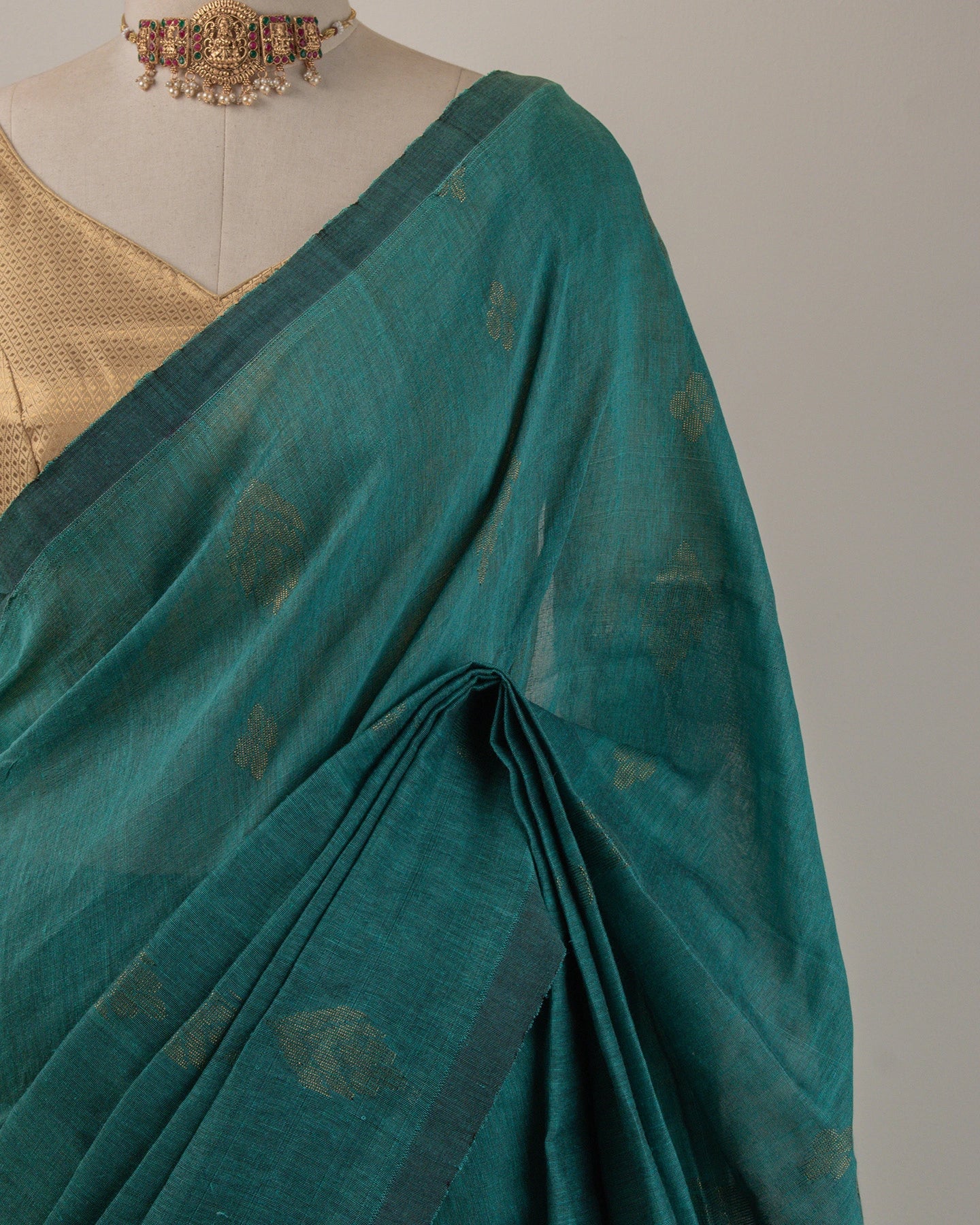 Dia Turquoise Handwoven Linen Saree
