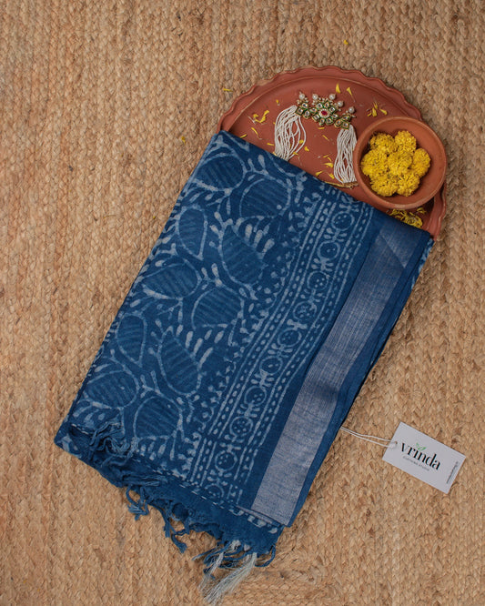 Indigo Jaal Linen Saree
