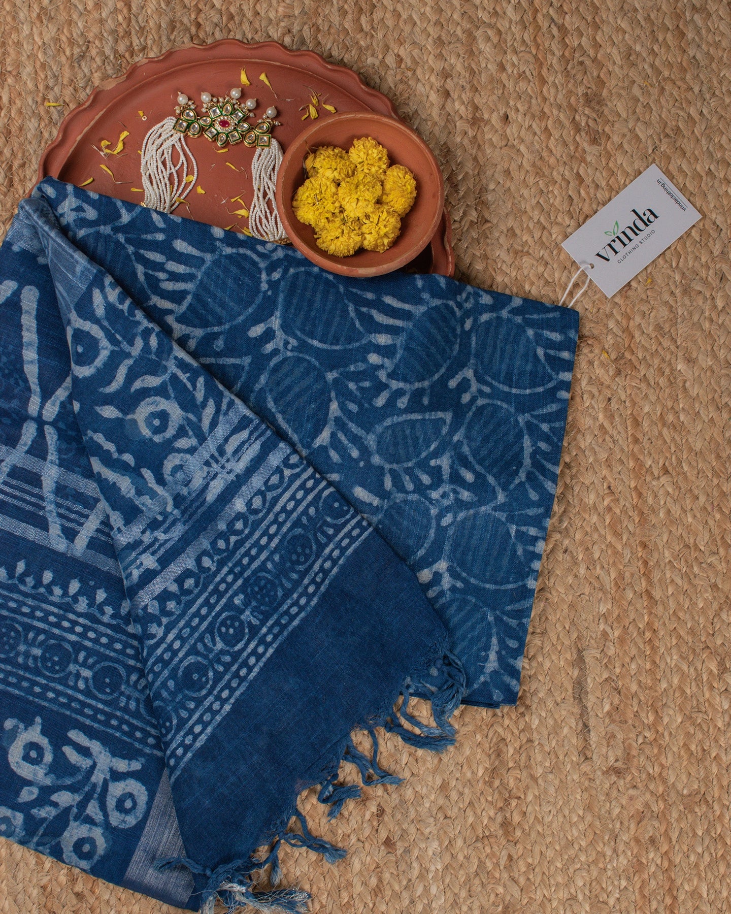 Indigo Jaal Linen Saree
