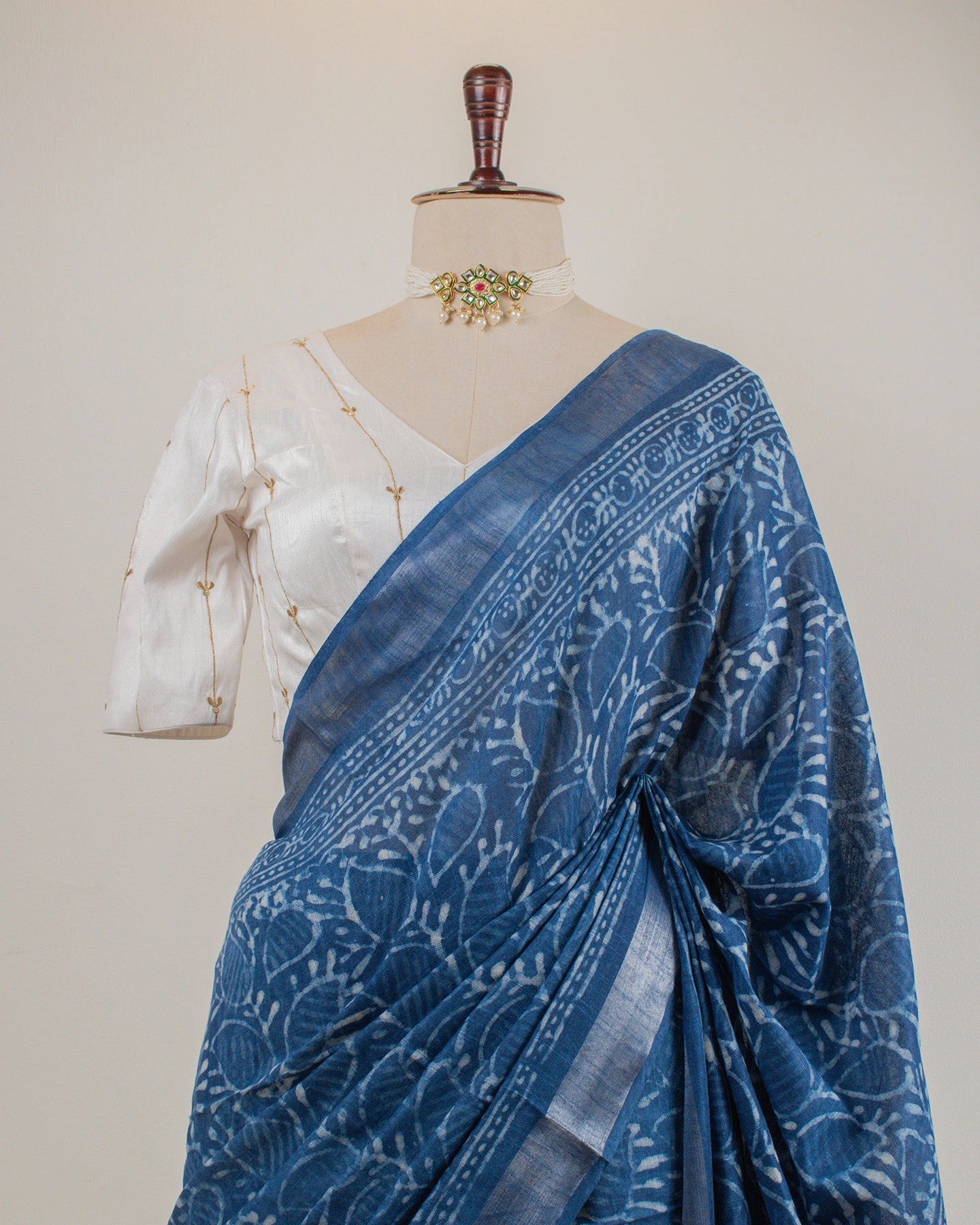 Indigo Jaal Linen Saree