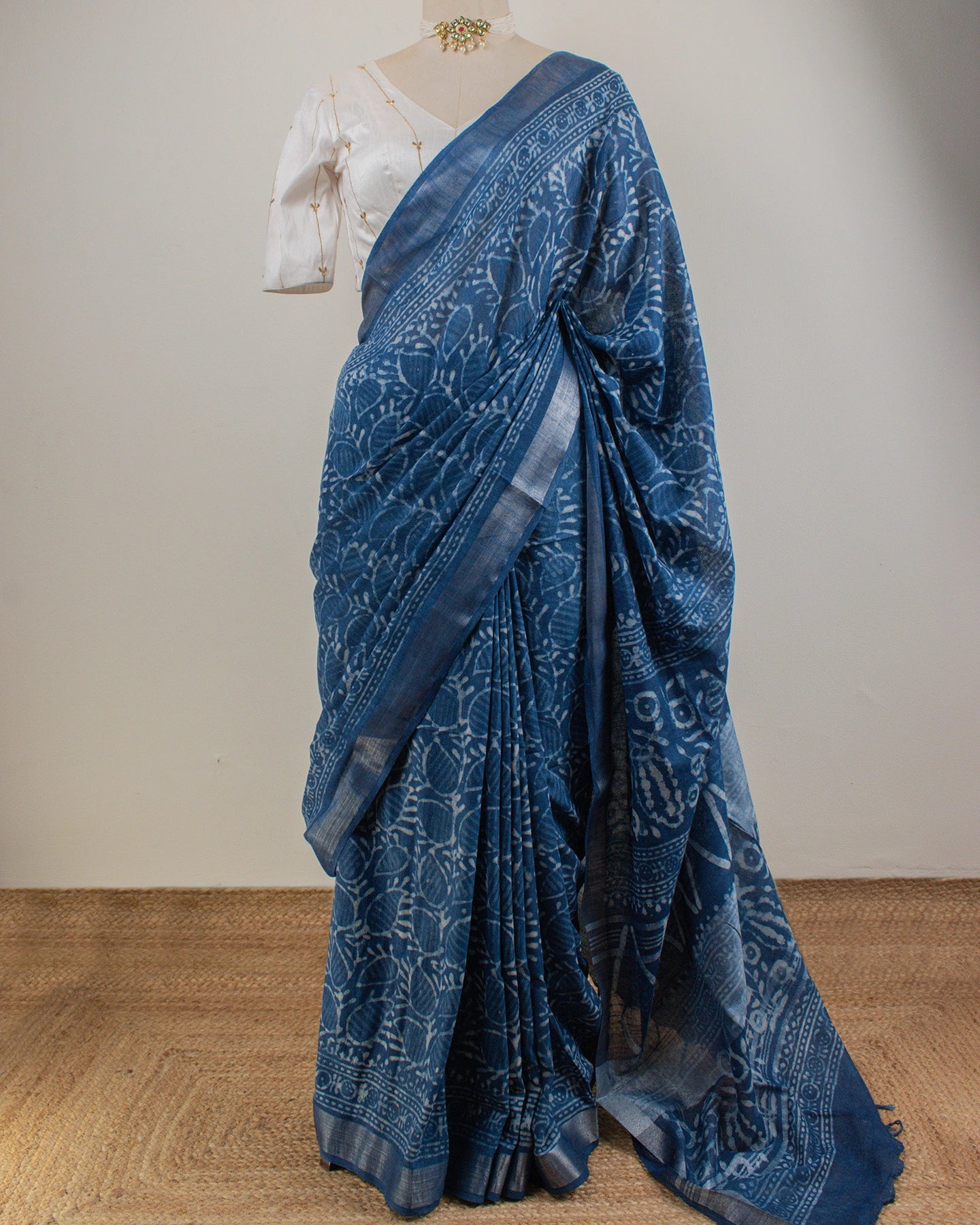 Indigo Jaal Linen Saree