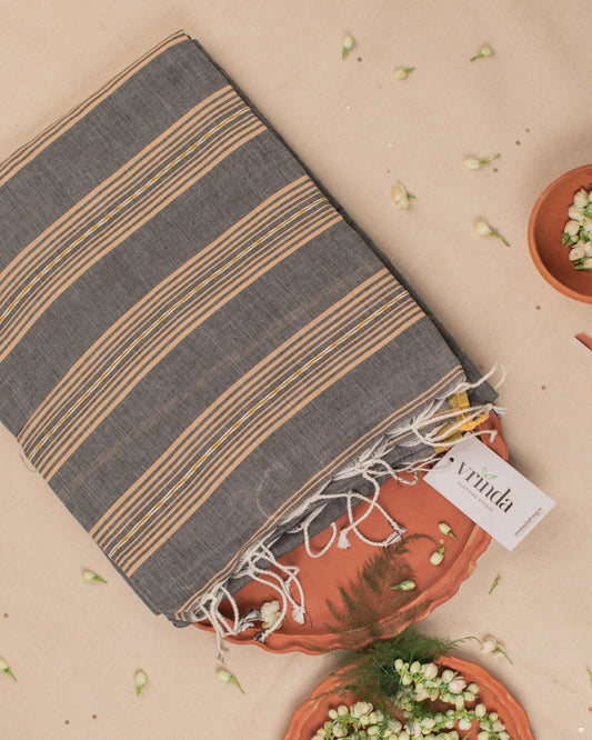 Jamdani Grey Stripes Saree