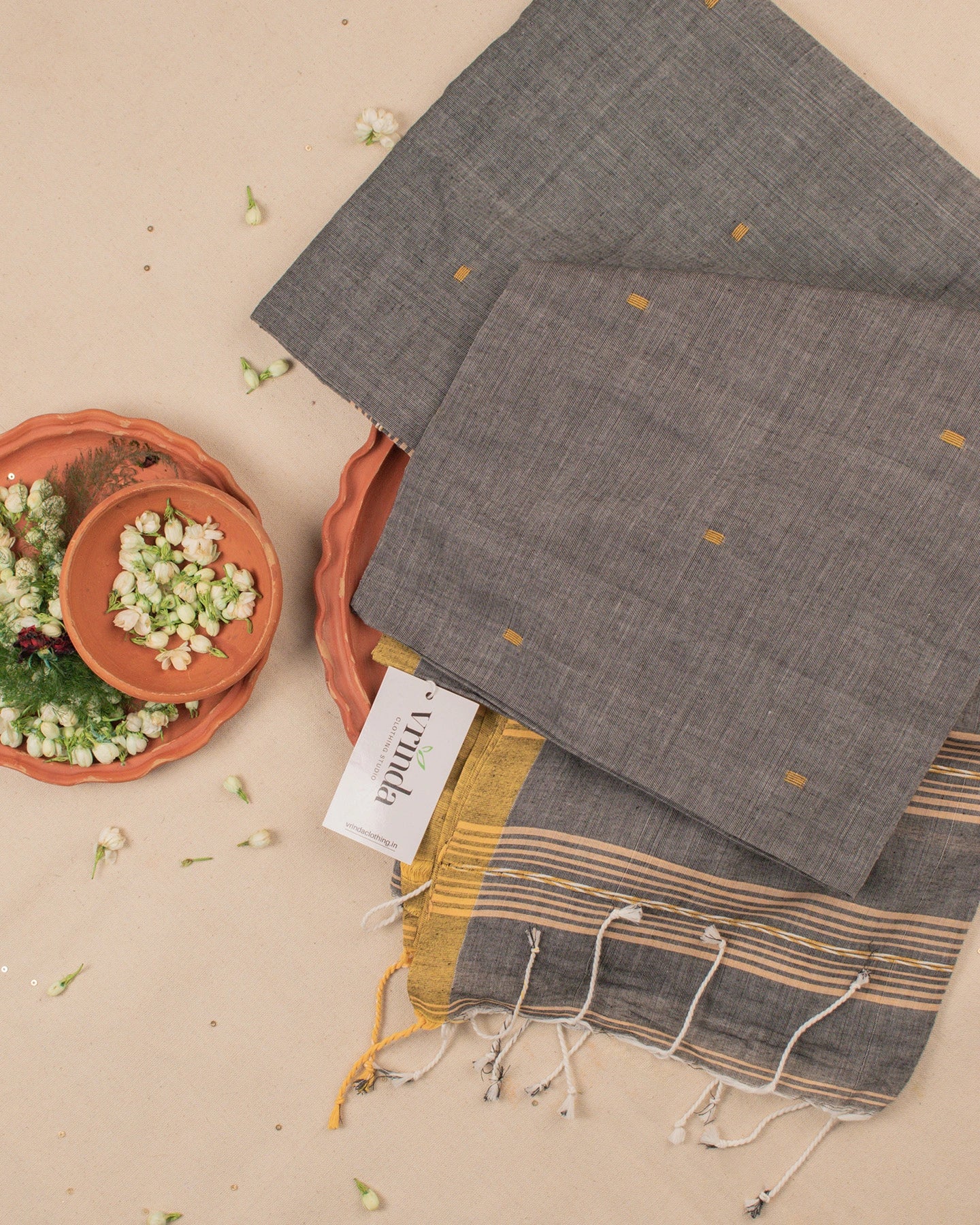 Jamdani Grey Stripes Saree