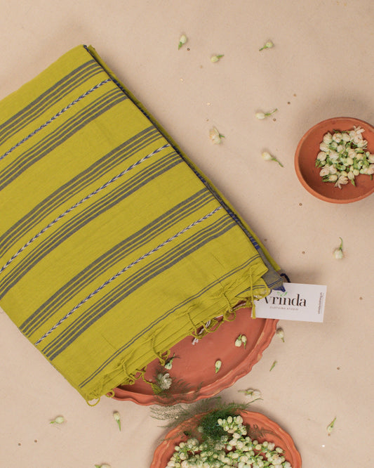 Jamdani Mustard Stripes Saree