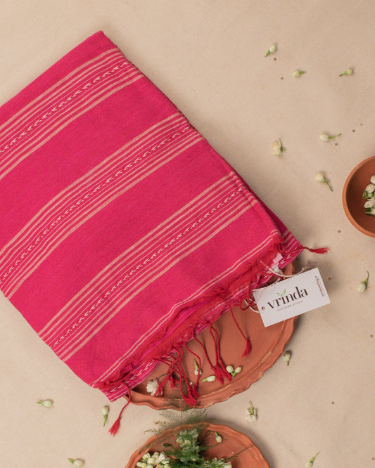 Jamdani Pink Stripes Saree