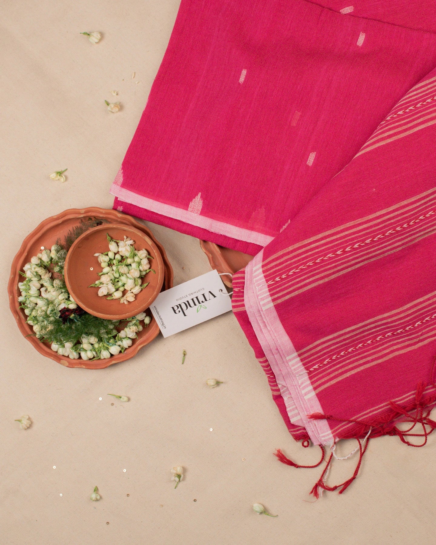 Jamdani Pink Stripes Saree