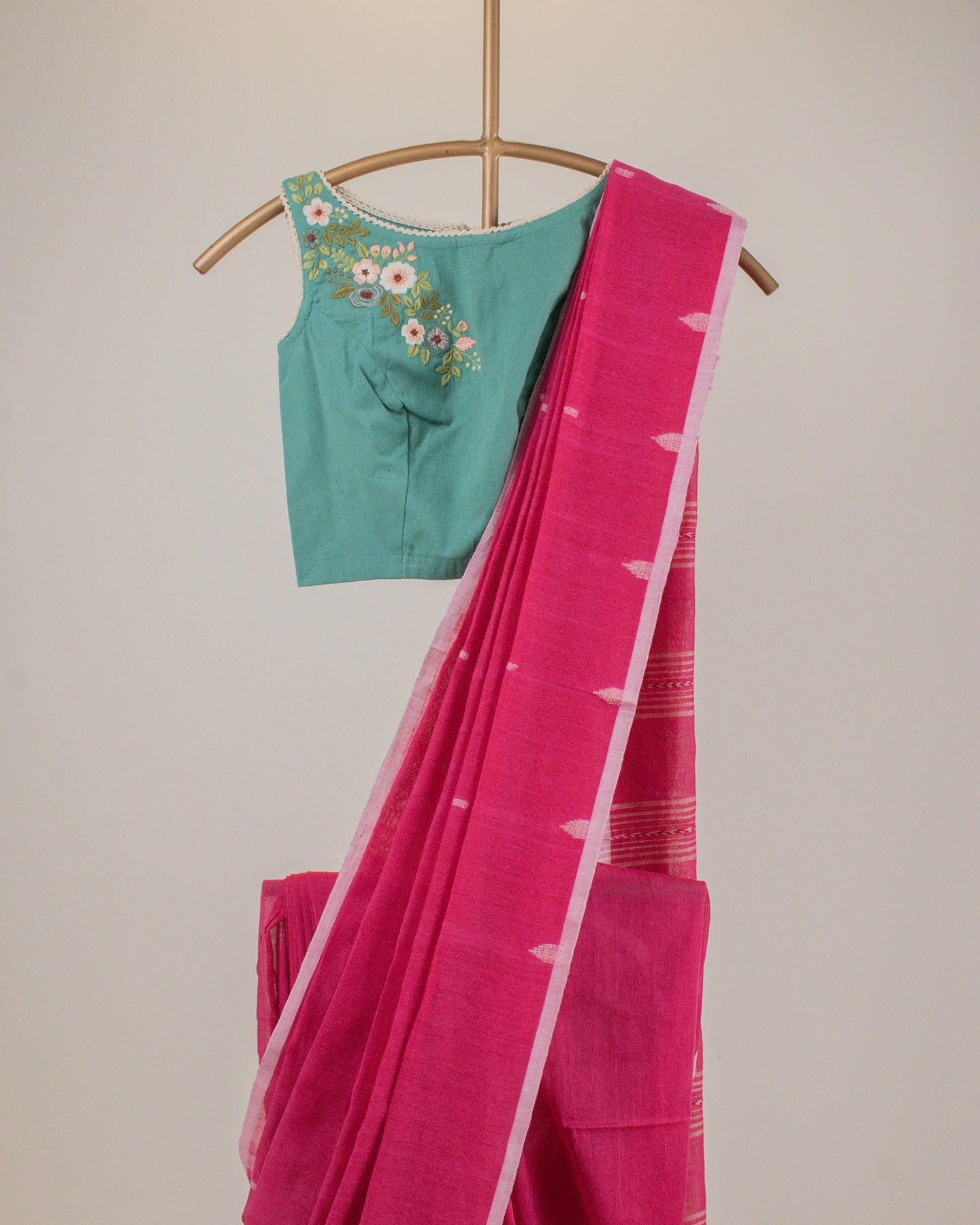 Jamdani Pink Stripes Saree