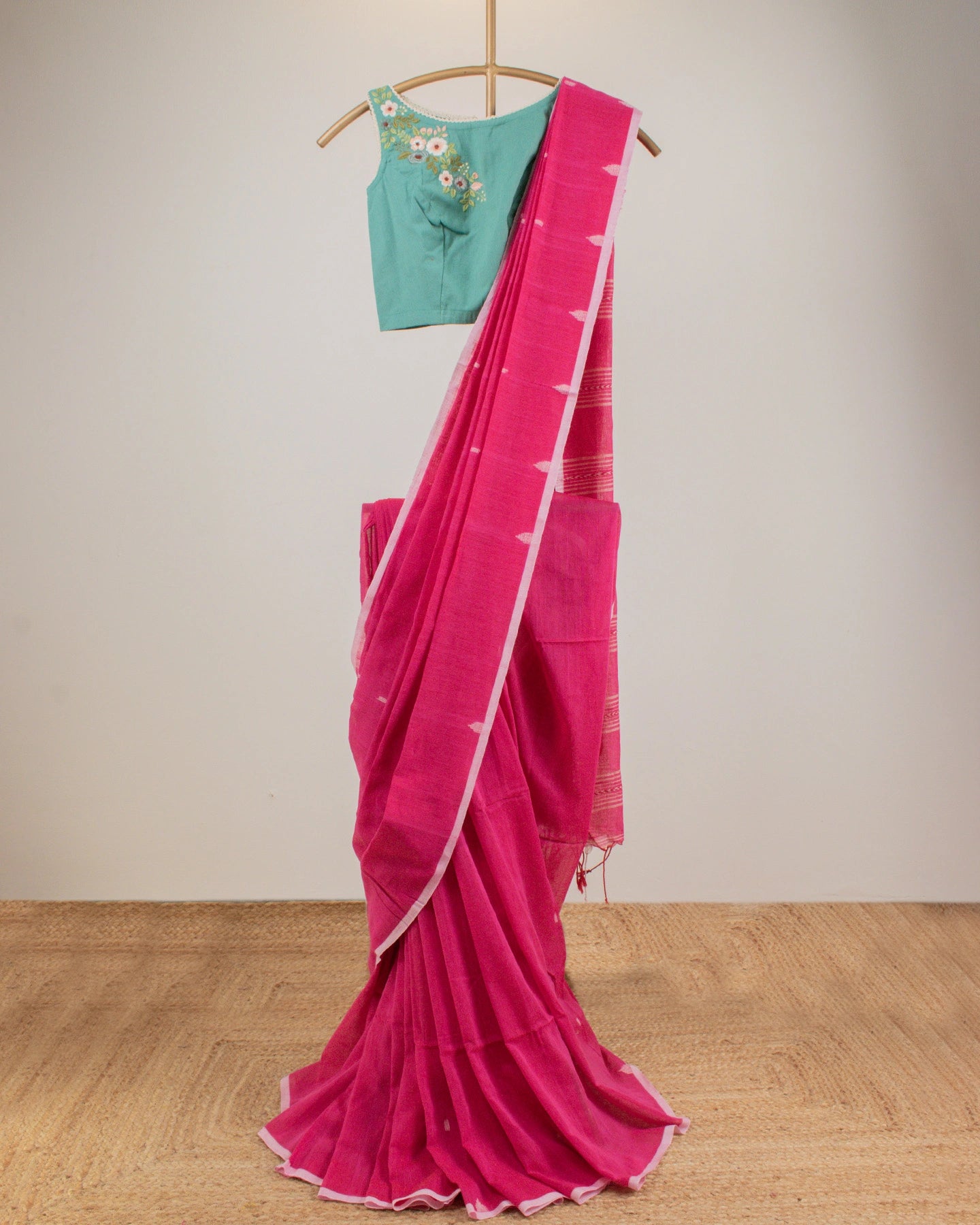Jamdani Pink Stripes Saree