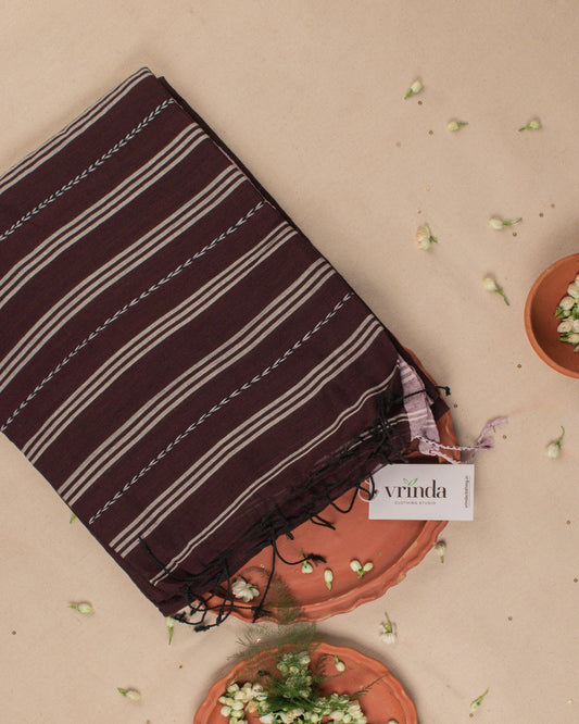 Jamdani Plum Stripes Saree