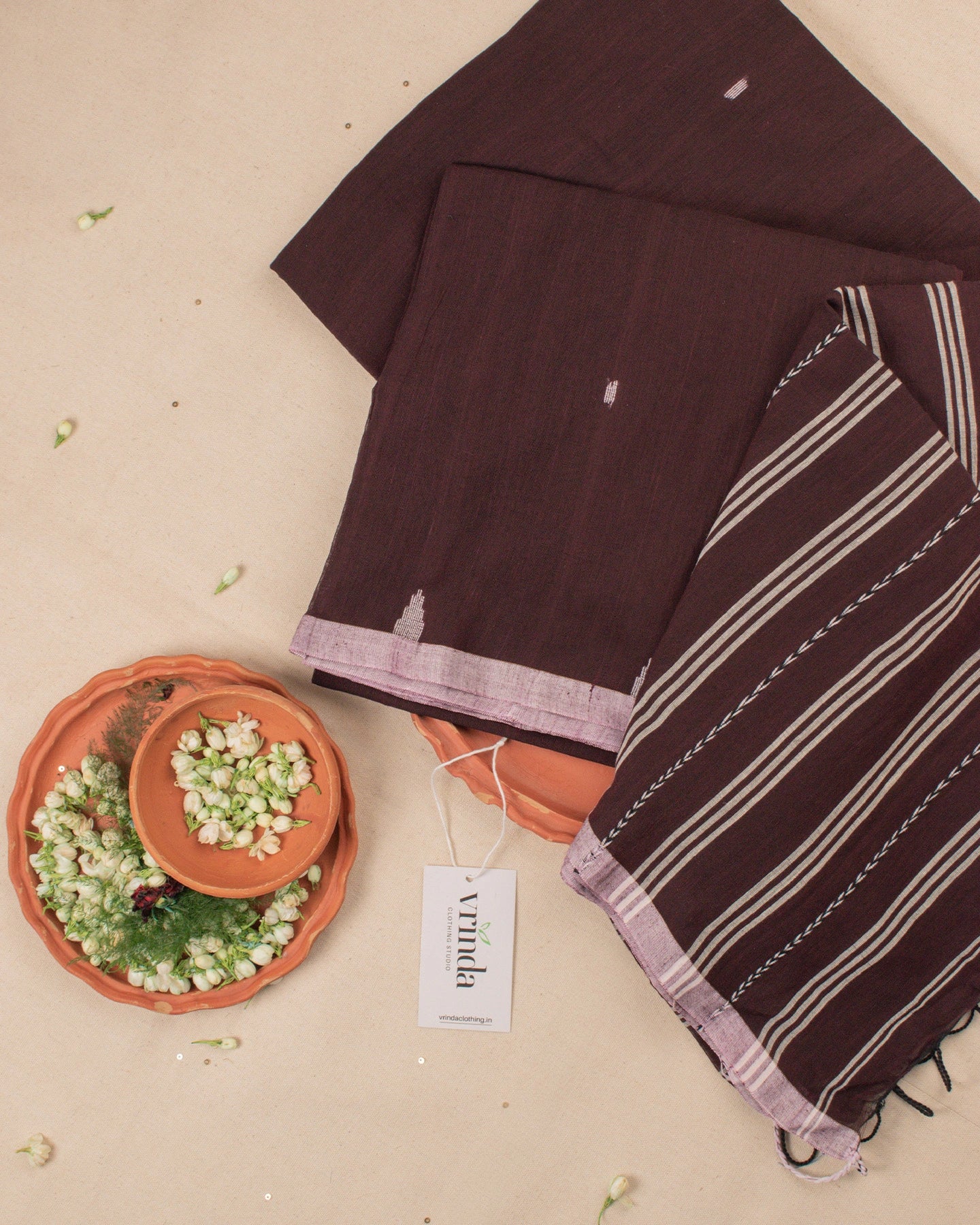 Jamdani Plum Stripes Saree