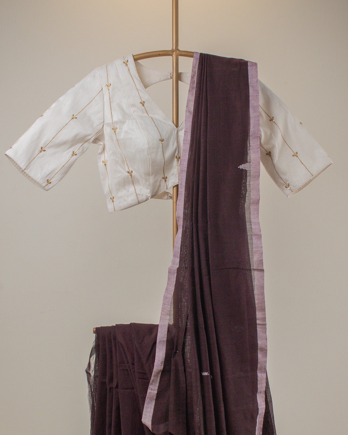 Jamdani Plum Stripes Saree