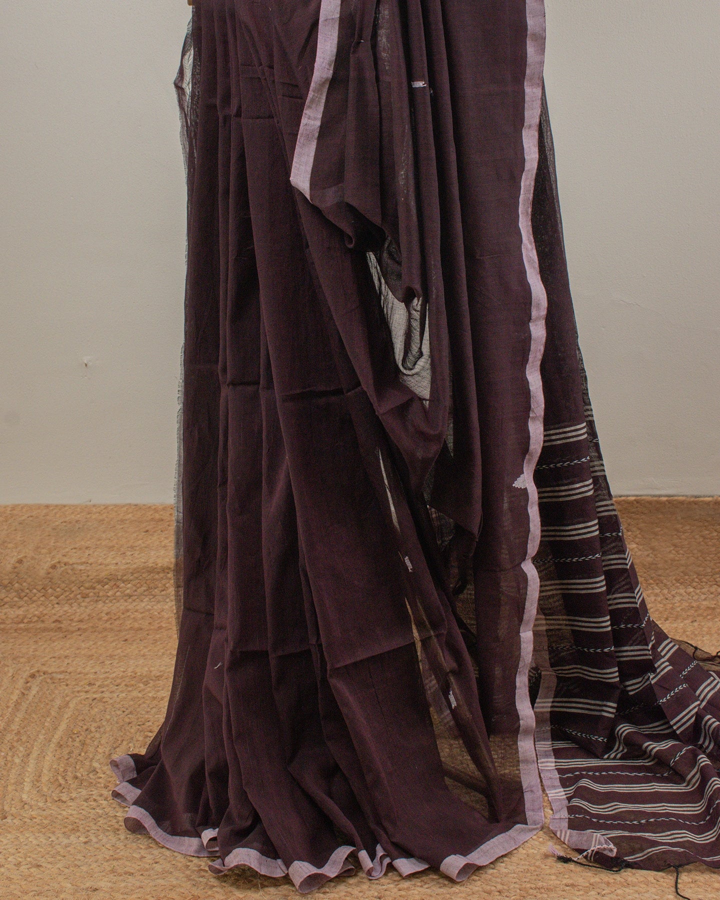Jamdani Plum Stripes Saree