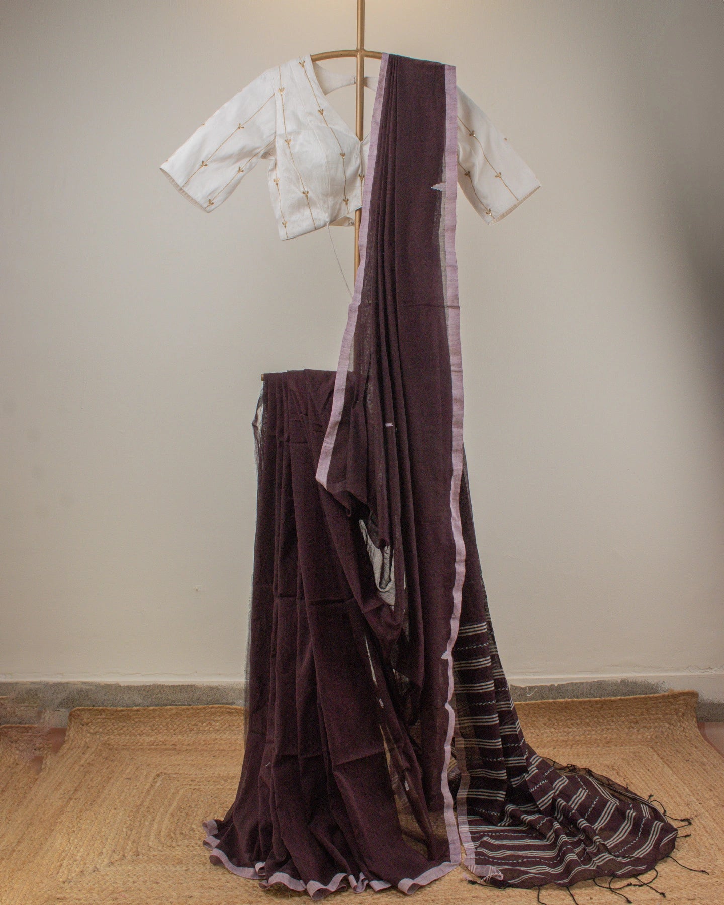 Jamdani Plum Stripes Saree