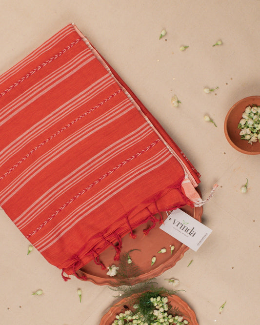 Jamdani Red Stripes Saree