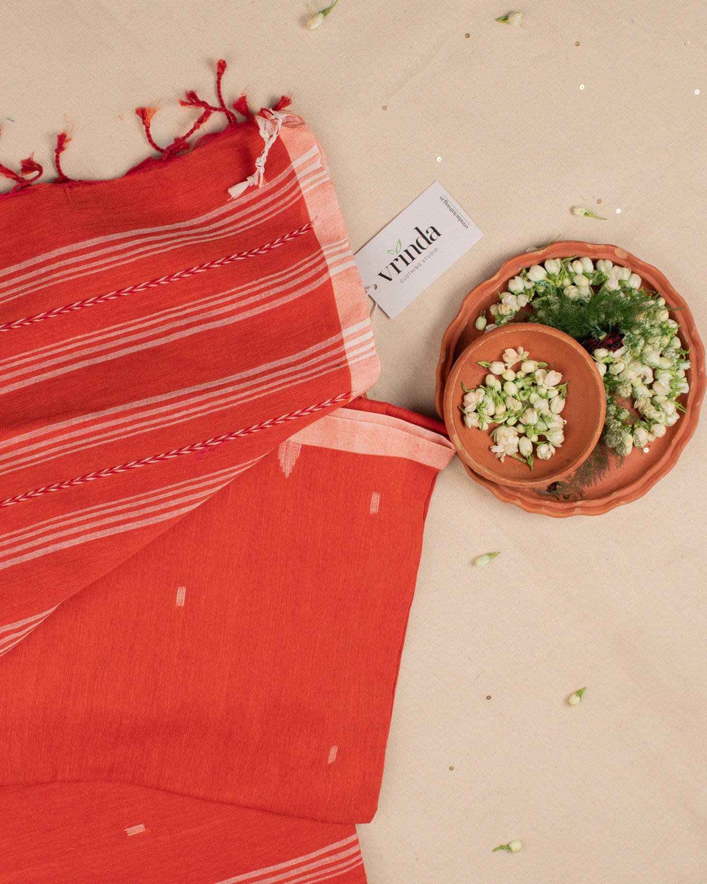 Jamdani Red Stripes Saree