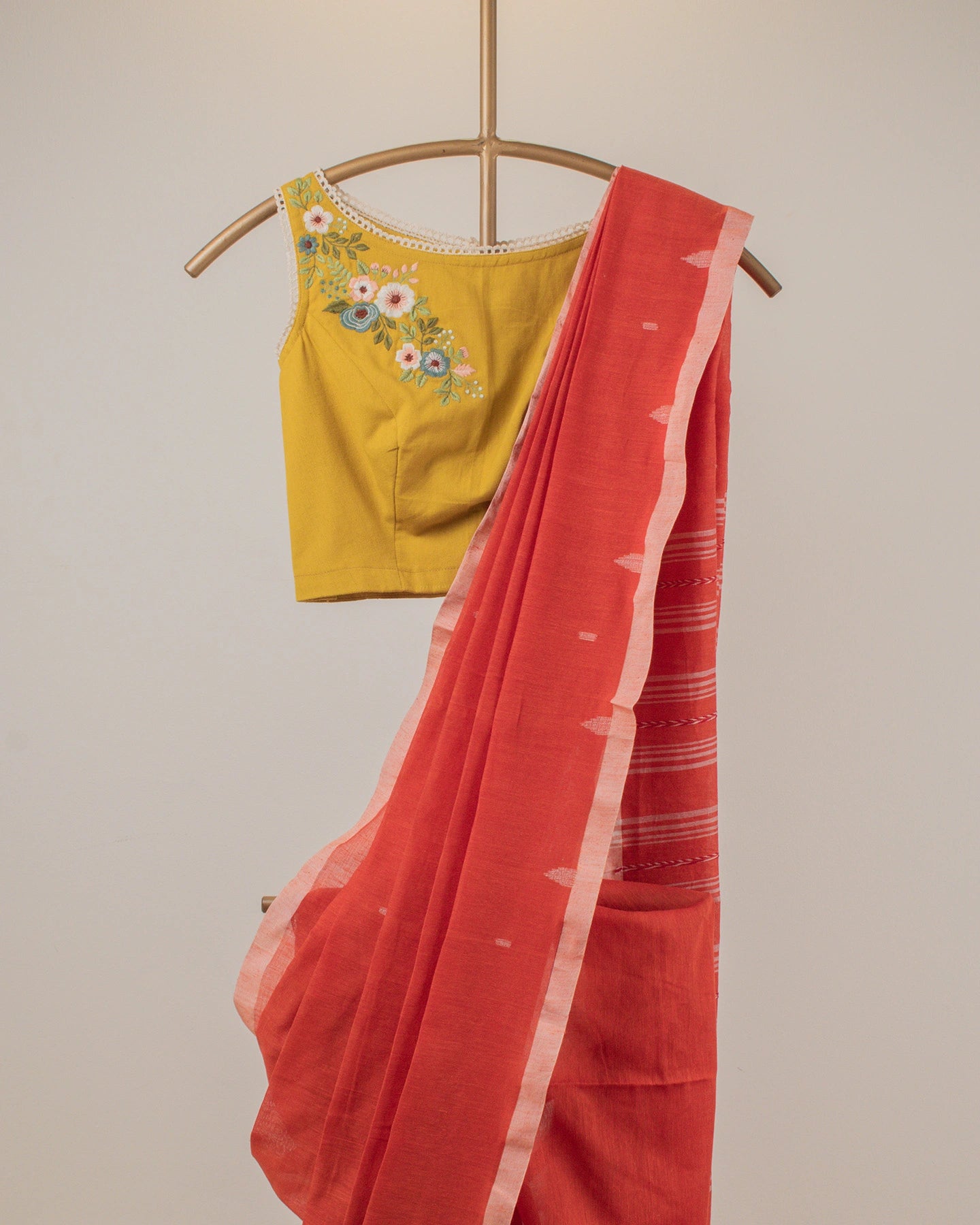 Jamdani Red Stripes Saree