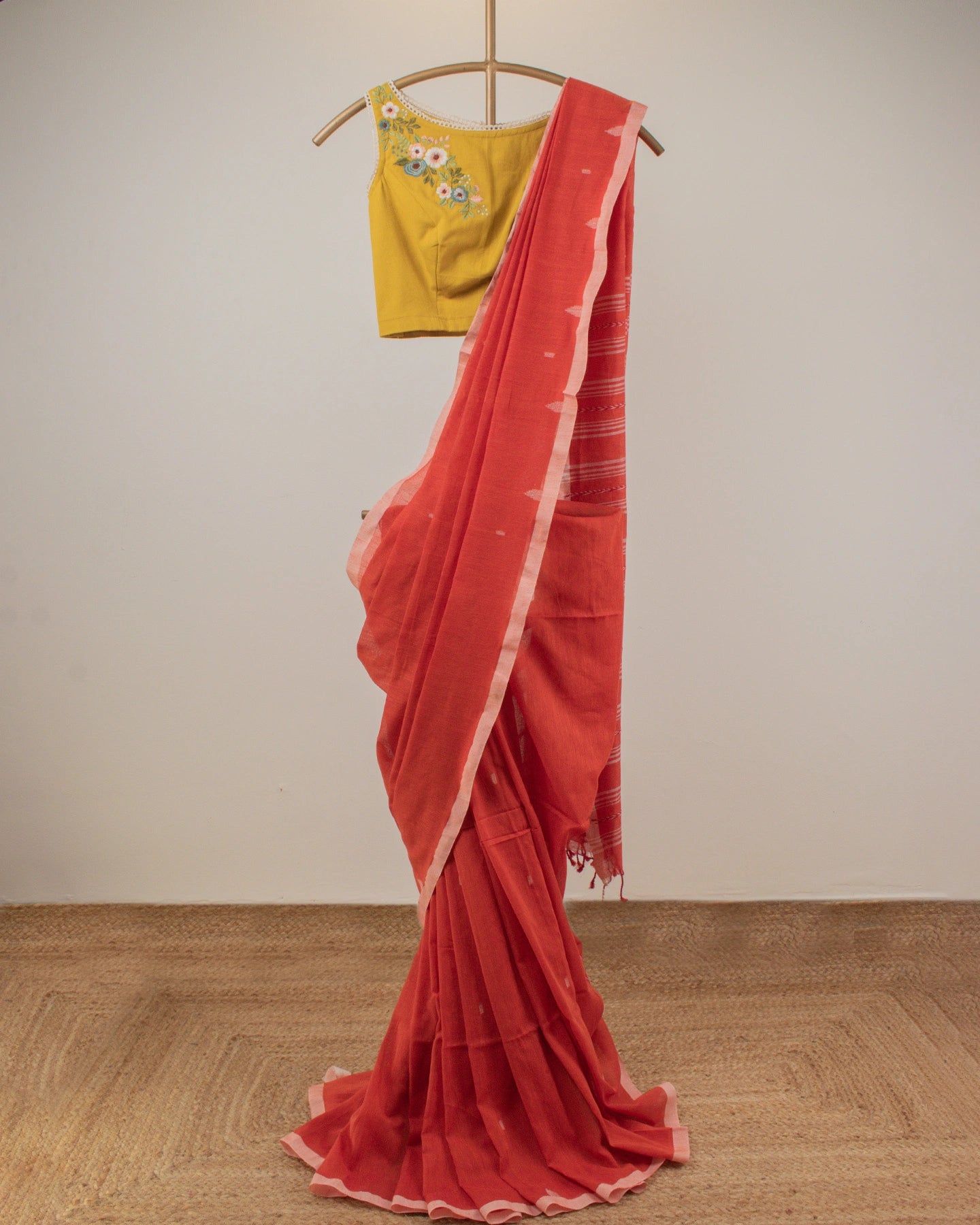 Jamdani Red Stripes Saree