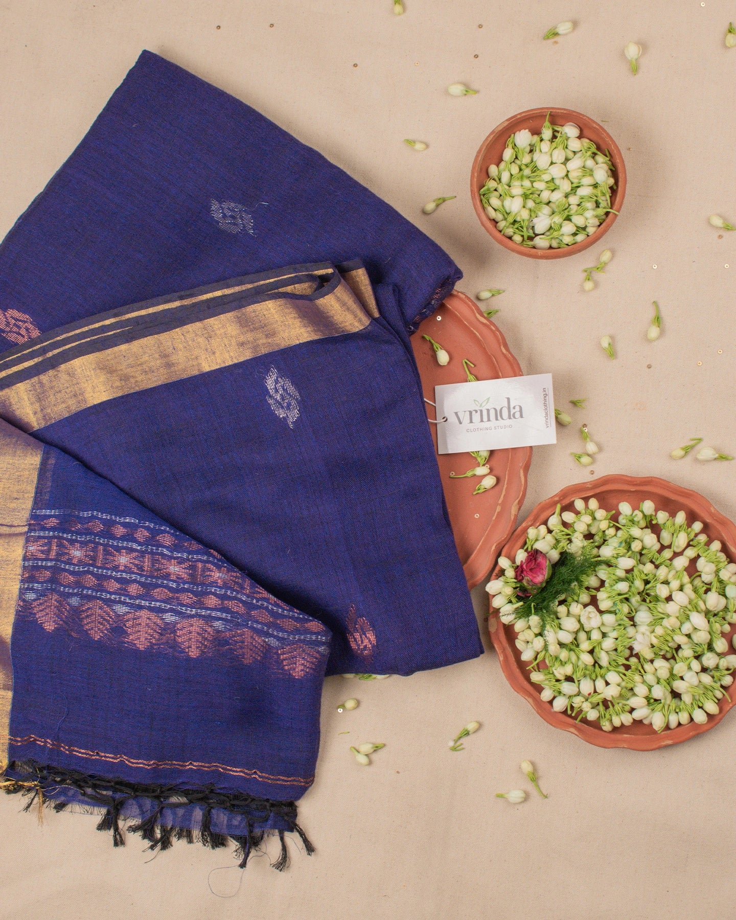 Kadambari Blue Handwoven Linen Saree