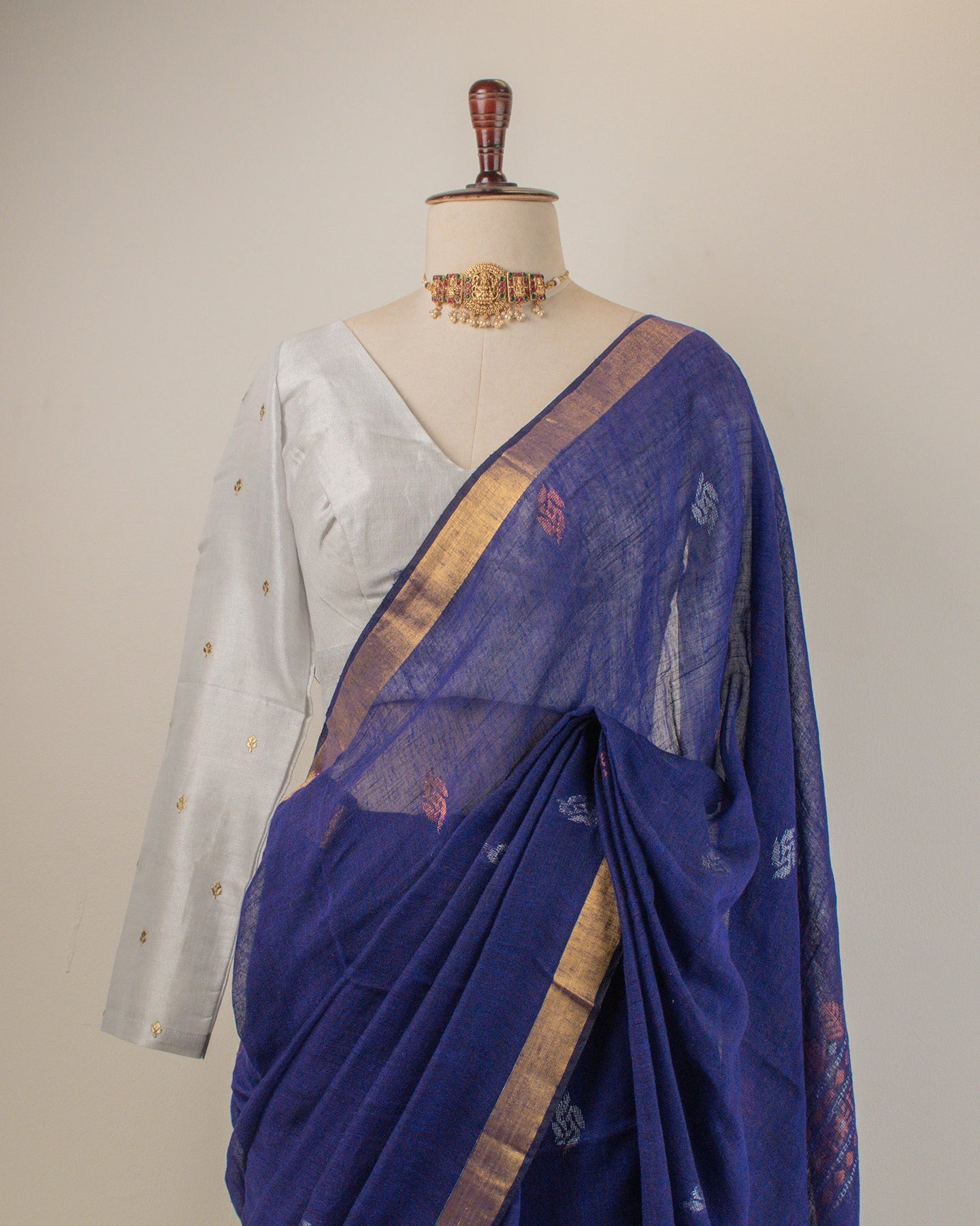 Kadambari Blue Handwoven Linen Saree