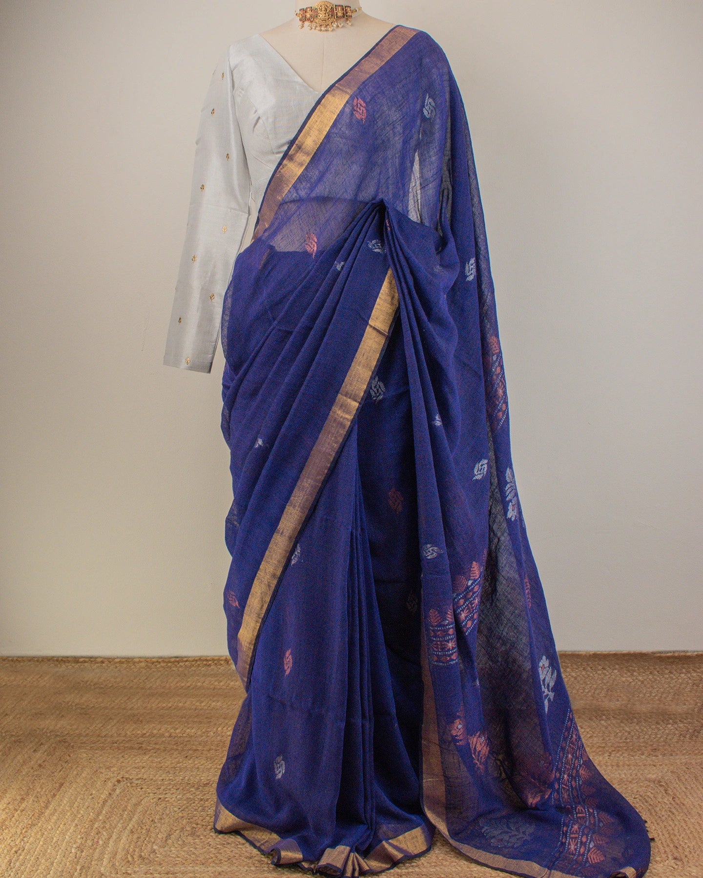 Kadambari Blue Handwoven Linen Saree