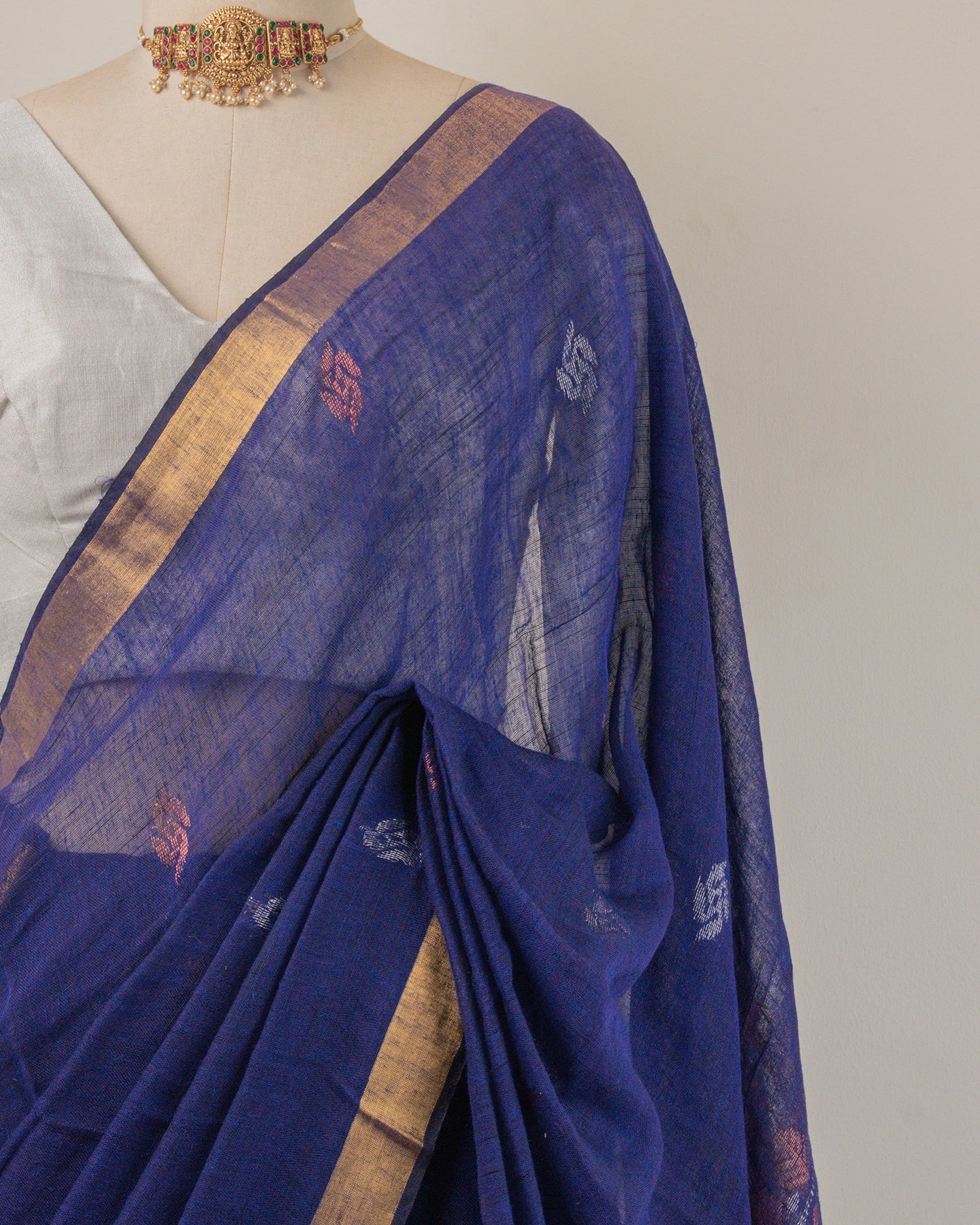 Kadambari Blue Handwoven Linen Saree