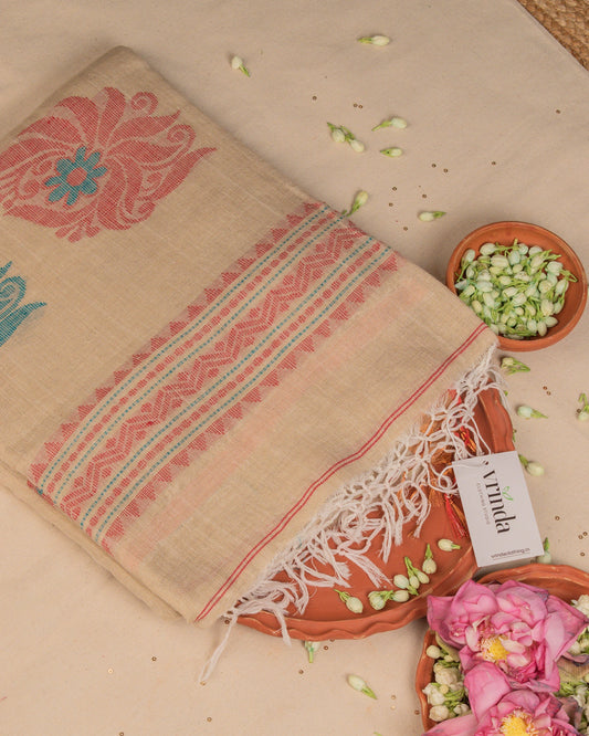 Kadambari Sandalwood Handwoven Linen Saree