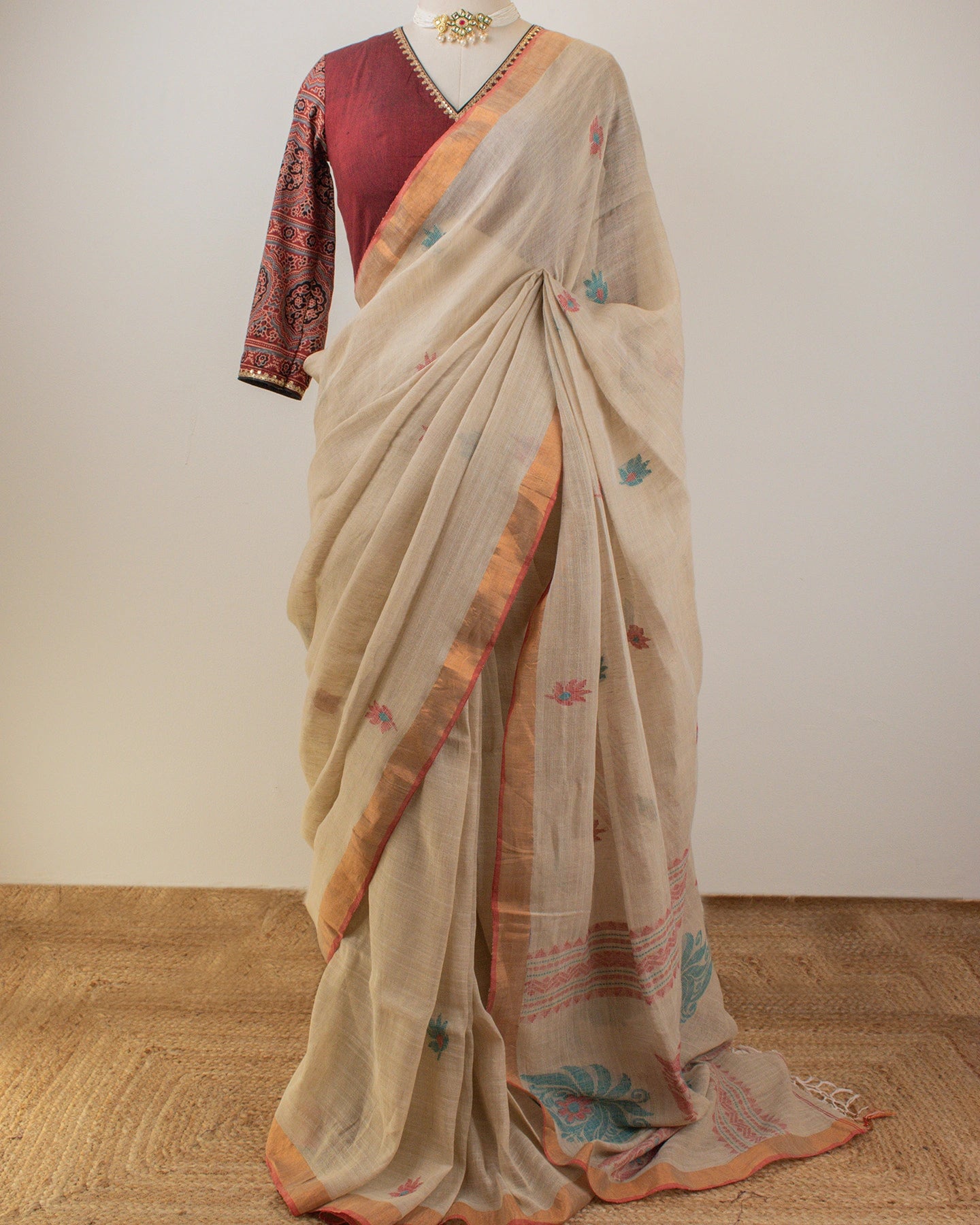 Kadambari Sandalwood Handwoven Linen Saree