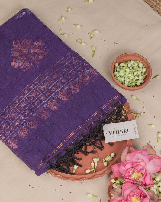 Kadambari Violet Handwoven Linen Saree