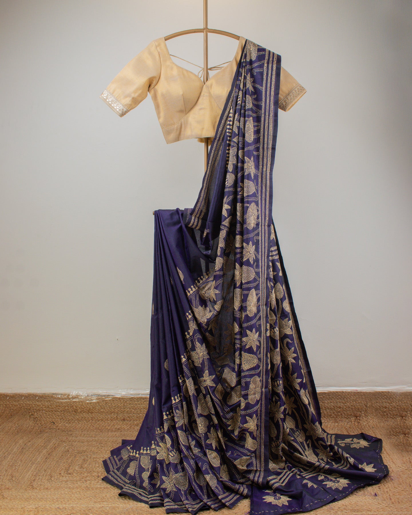 Kantha Blue Weaves Saree