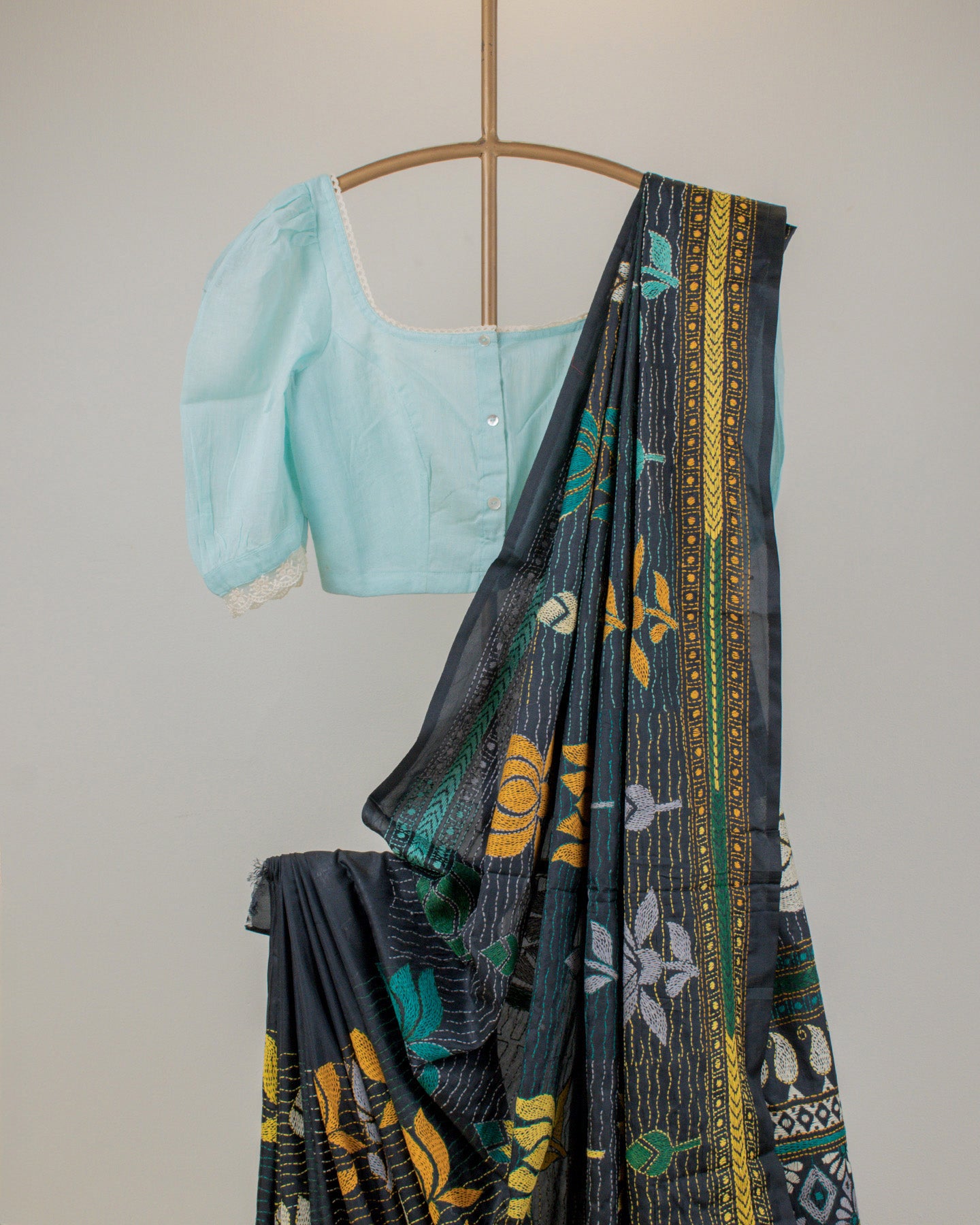 Kantha Floral Black Saree