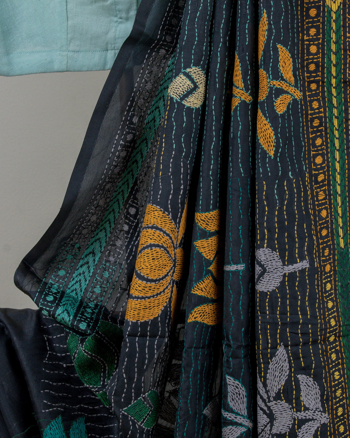Kantha Floral Black Saree