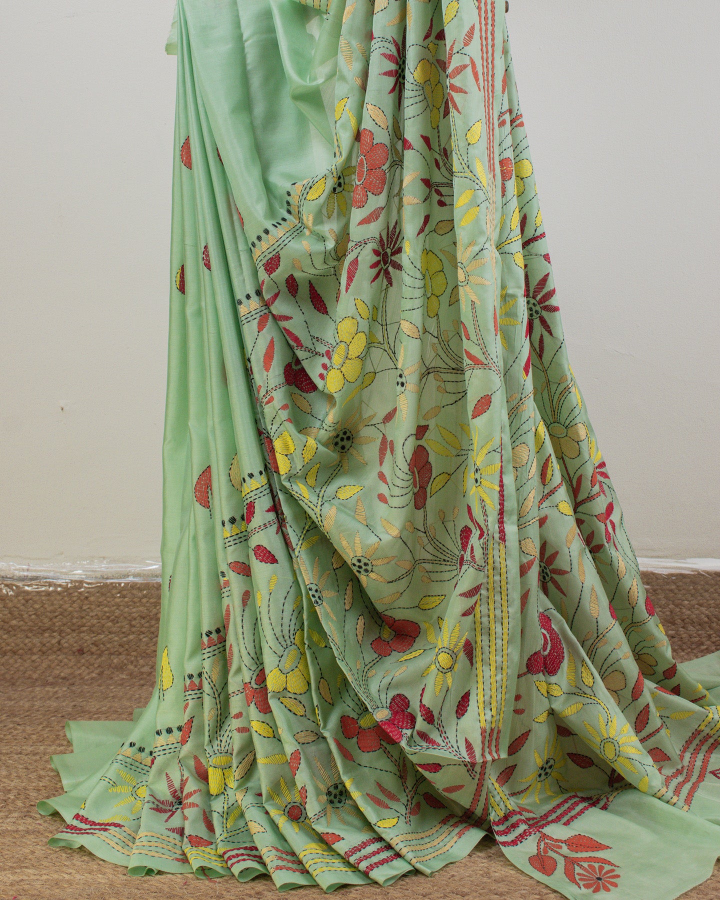 Kantha Floral Mint Saree