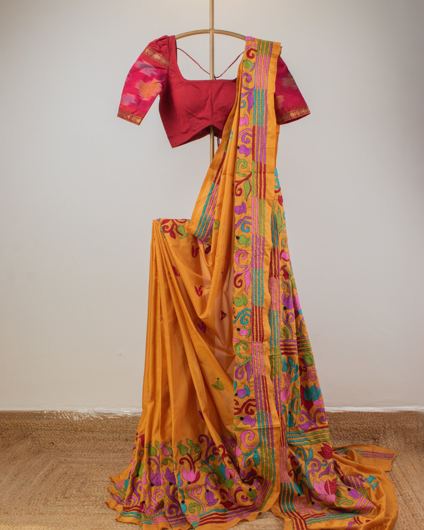 Kantha Floral Mustard Saree