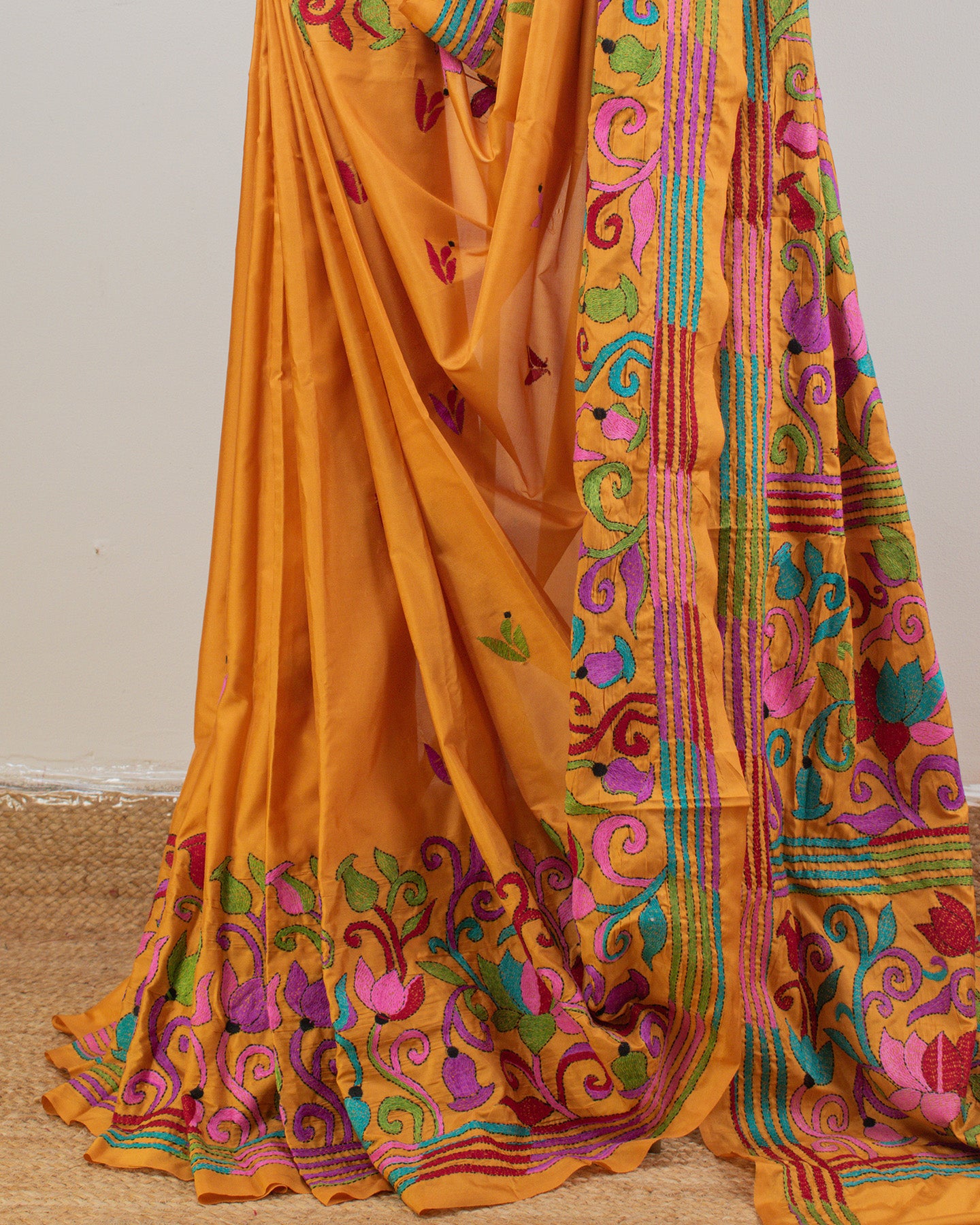 Kantha Floral Mustard Saree